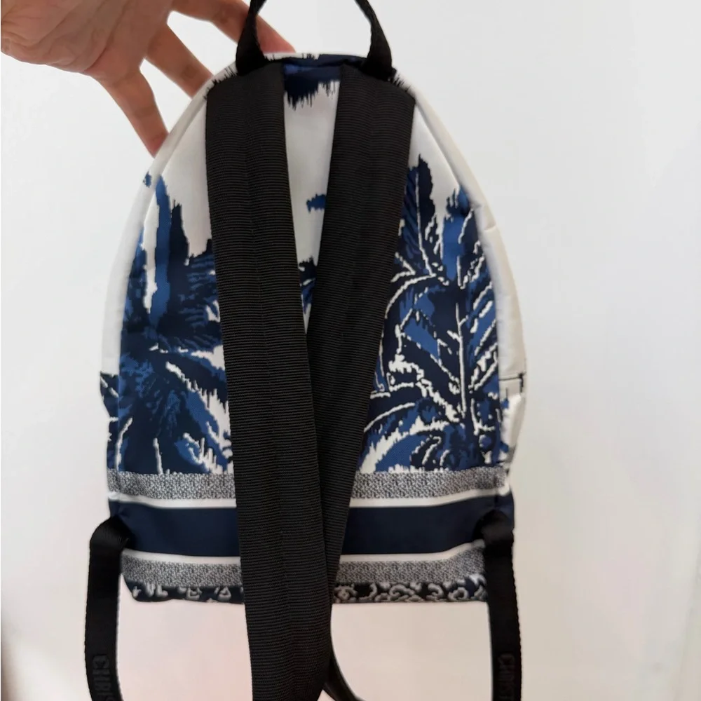 Dior Blue and Ivory Palm-Print Canvas Backpack